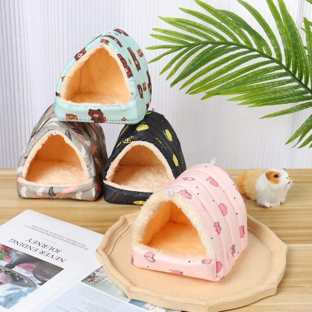 Cute Cartoon Rabbit Squirrel Mini Cage Guinea Pig Nest Small Animal Mice Rat Pet Sleeping Bed Hamster House Winter Warm Soft Mat