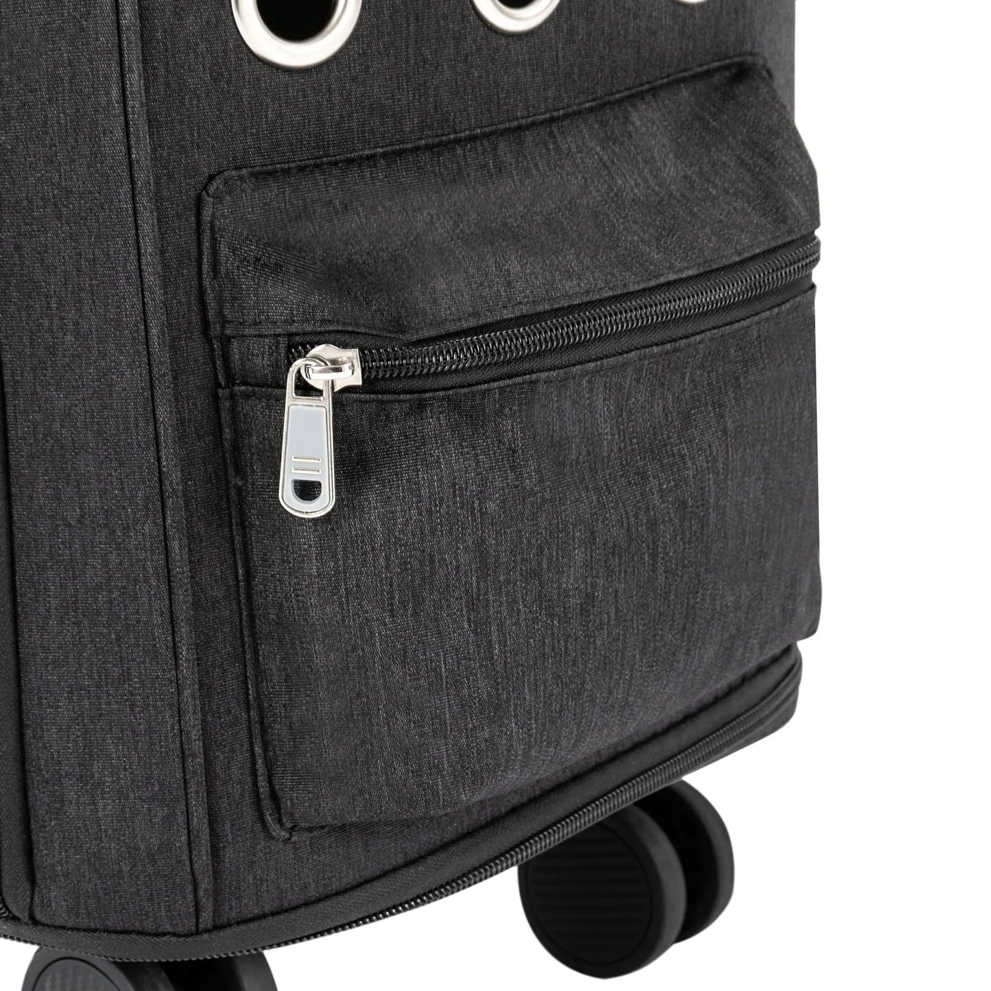 Double-Compartment Pet Rolling Carrier Cat Carrier w/Wheels Ventilated Design Pet Trolley Bag for 2 Pets Traveling, Camping