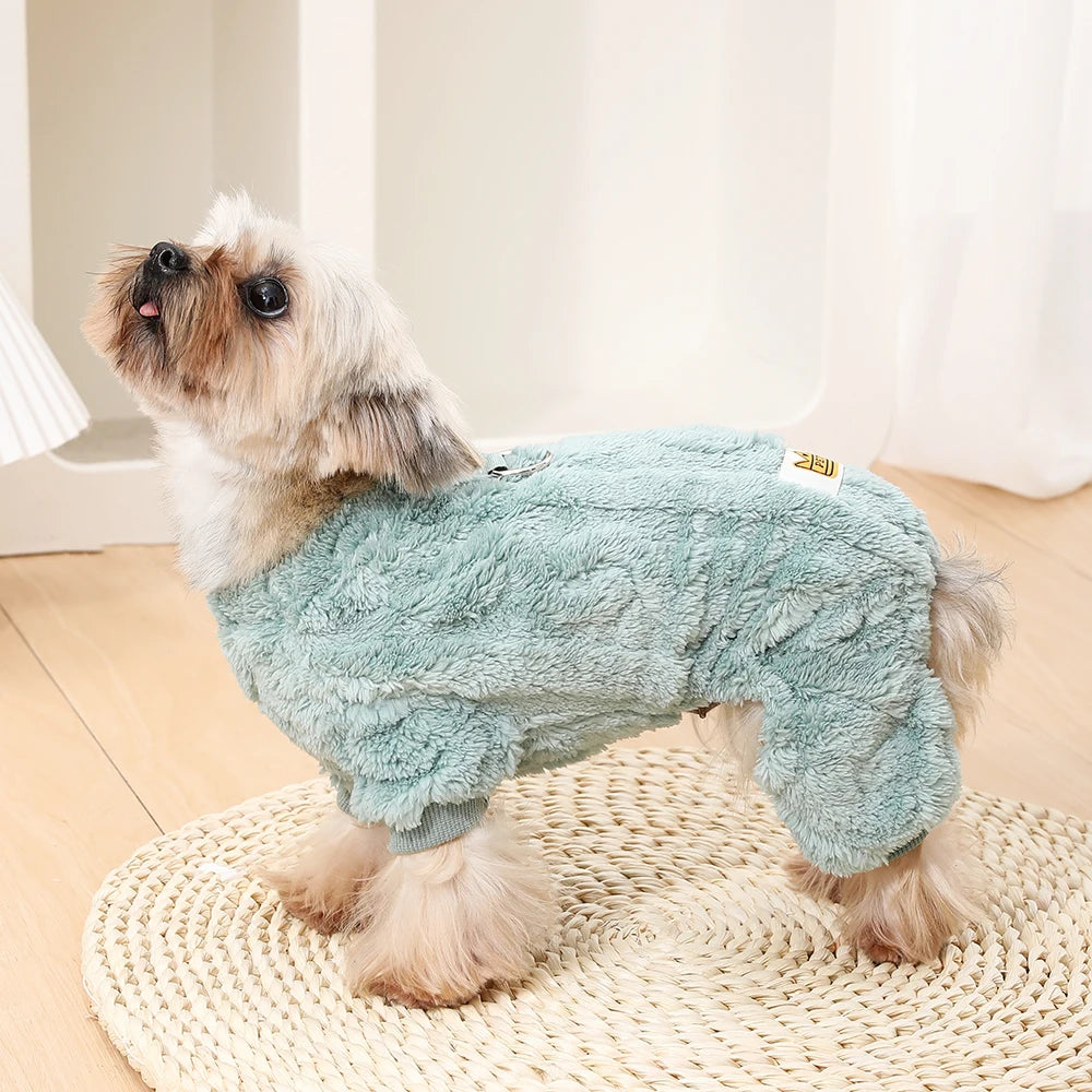 Winter Fleece Warm Dog Clothes Winter Soft Cozy Puppy Jumpsuit Plush Winter D-ring Overall For Small Medium Pet Vest Coat Cats