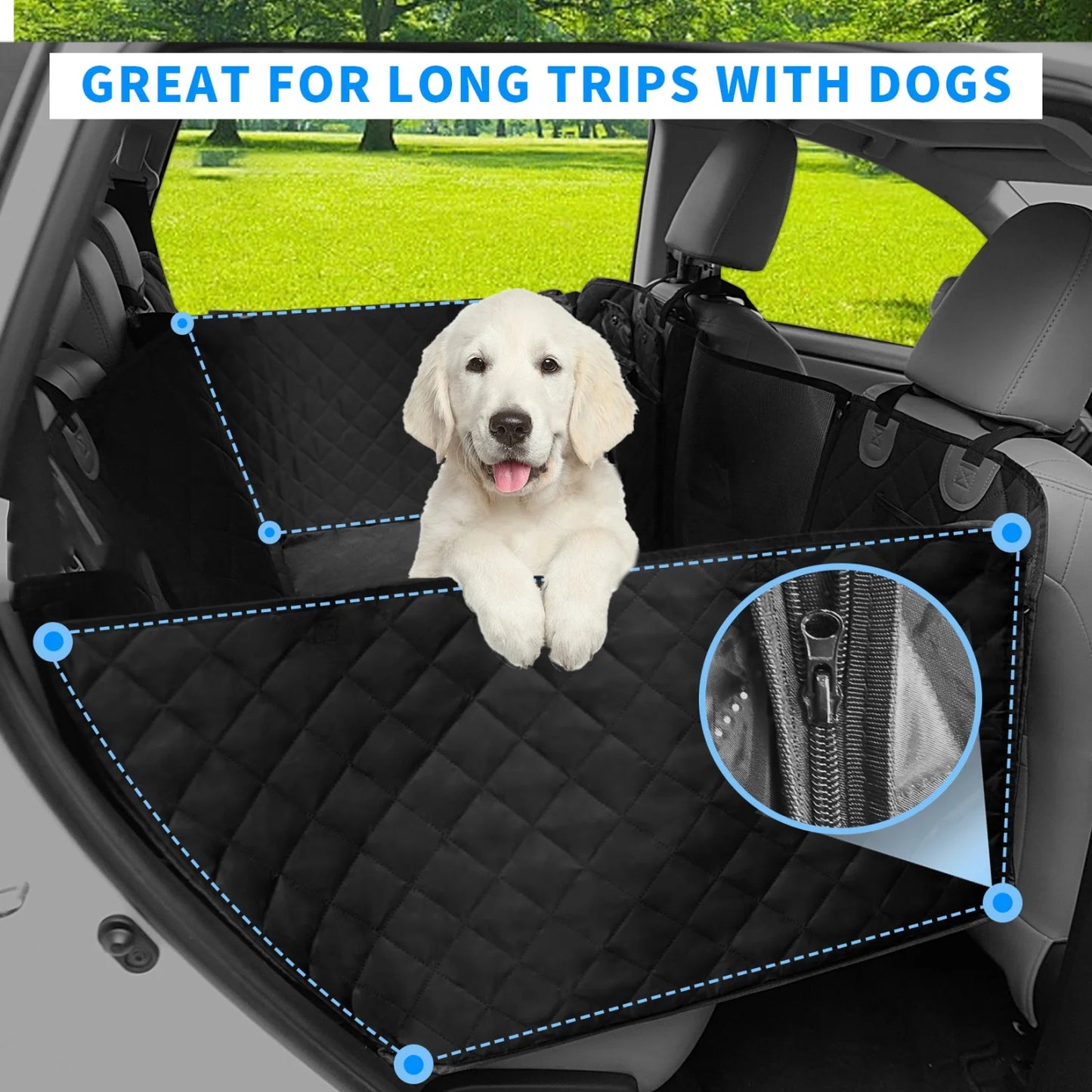 Bingopaw Large Dog Car Seat Cover Back Seat Extender Backseat Protection for Cars with Pockets Hard Bottom Waterproof