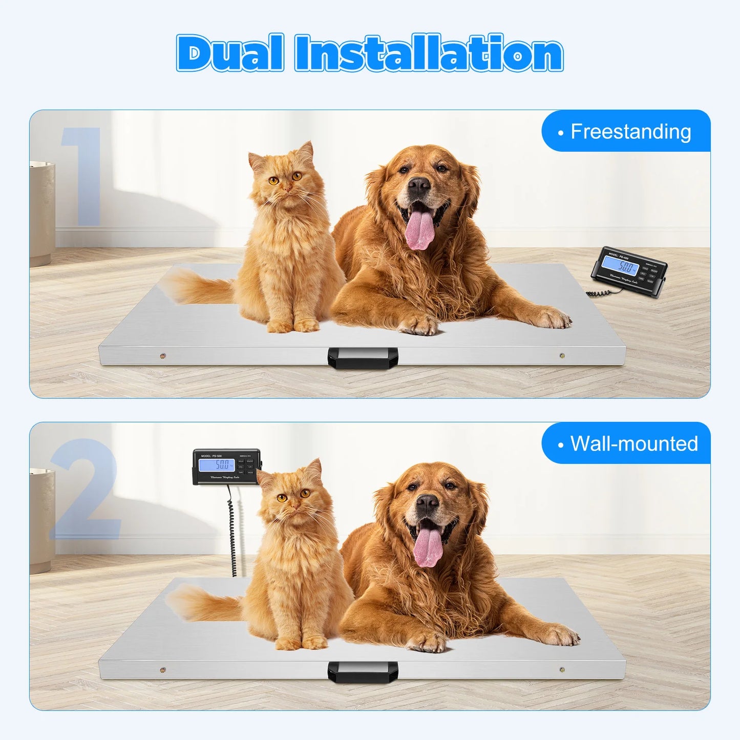 1100lb Digital Animal Scale - Stainless Steel Platform, LCD Display, Multi-Unit & Battery/AC Power for Pets/Livestock/Farms