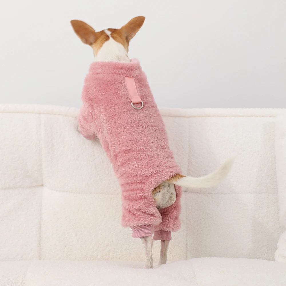 Winter Fleece Warm Dog Clothes Winter Soft Cozy Puppy Jumpsuit Plush Winter D-ring Overall For Small Medium Pet Vest Coat Cats