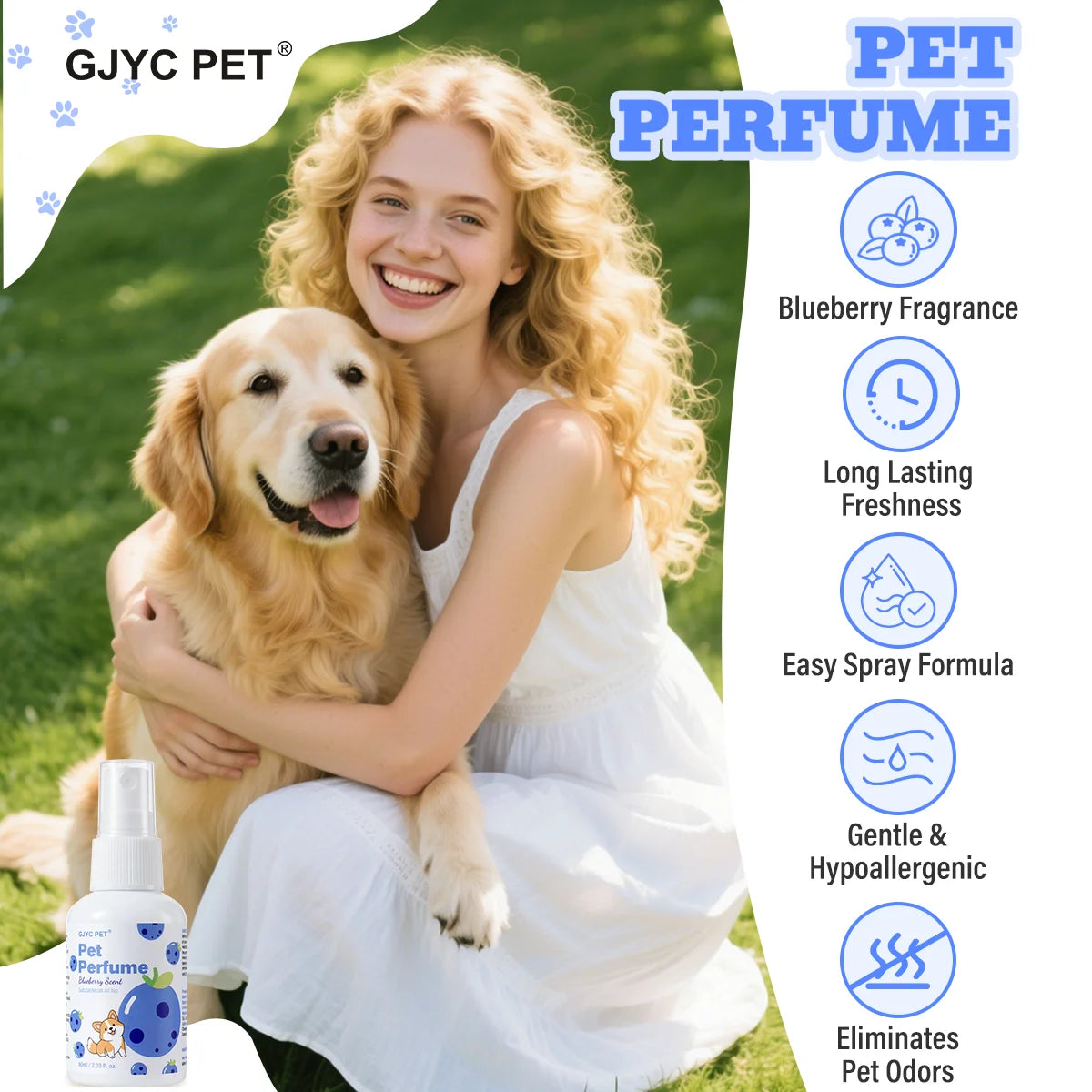 GJYC PET Blueberry Scented Natural Long-Lasting Odor Eliminator Pet Perfume Spray For Dogs Cats