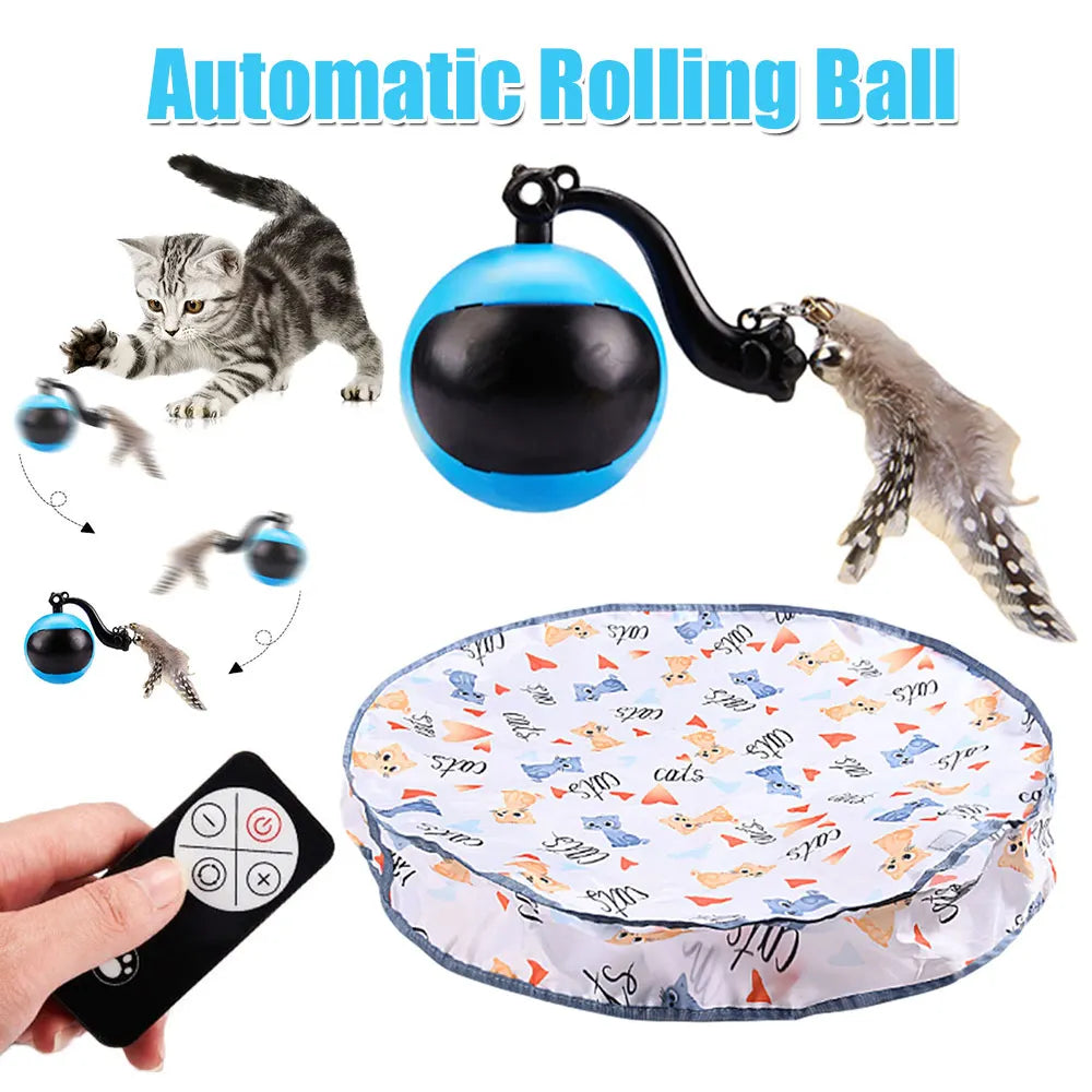 Cat Interactive Ball Toys Fast Rolling Ball in Play Mat Self Rotating Ball Anti-Depression Pet Toy for Indoor Cat Kitten