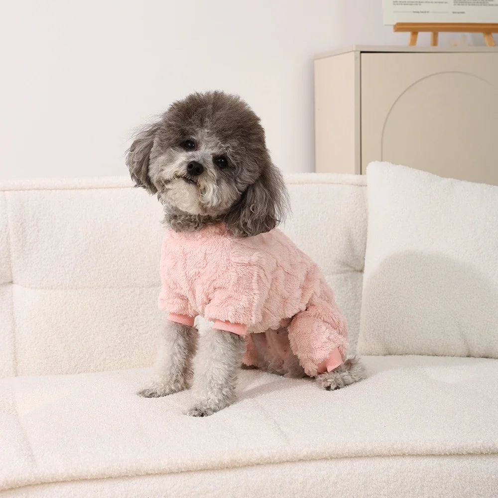 Winter Fleece Warm Dog Clothes Winter Soft Cozy Puppy Jumpsuit Plush Winter D-ring Overall For Small Medium Pet Vest Coat Cats