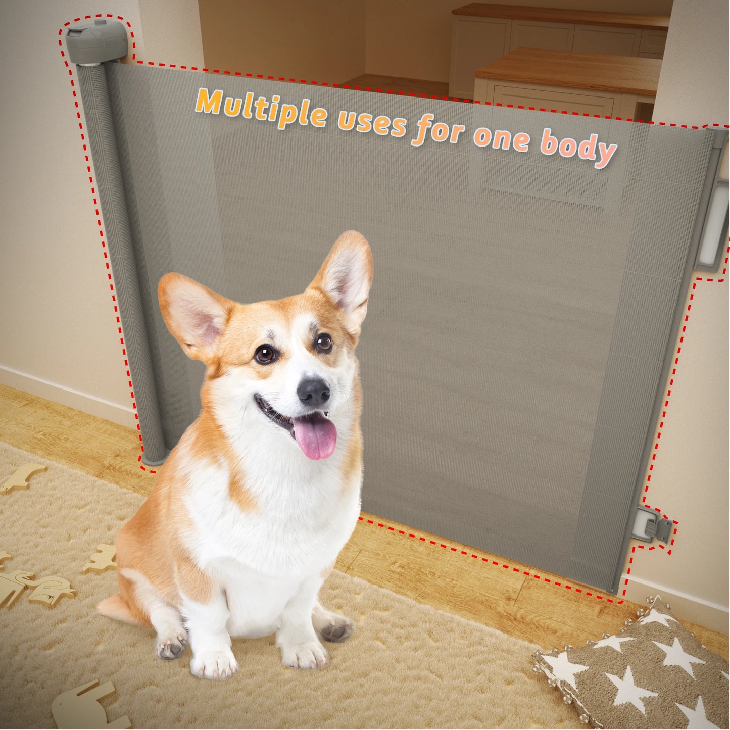 Extra Wide Kids Pets Gate Retractable Dog Gate for Babies and Pets, White Child Baby Gates, One Handed Operation Mesh Safety
