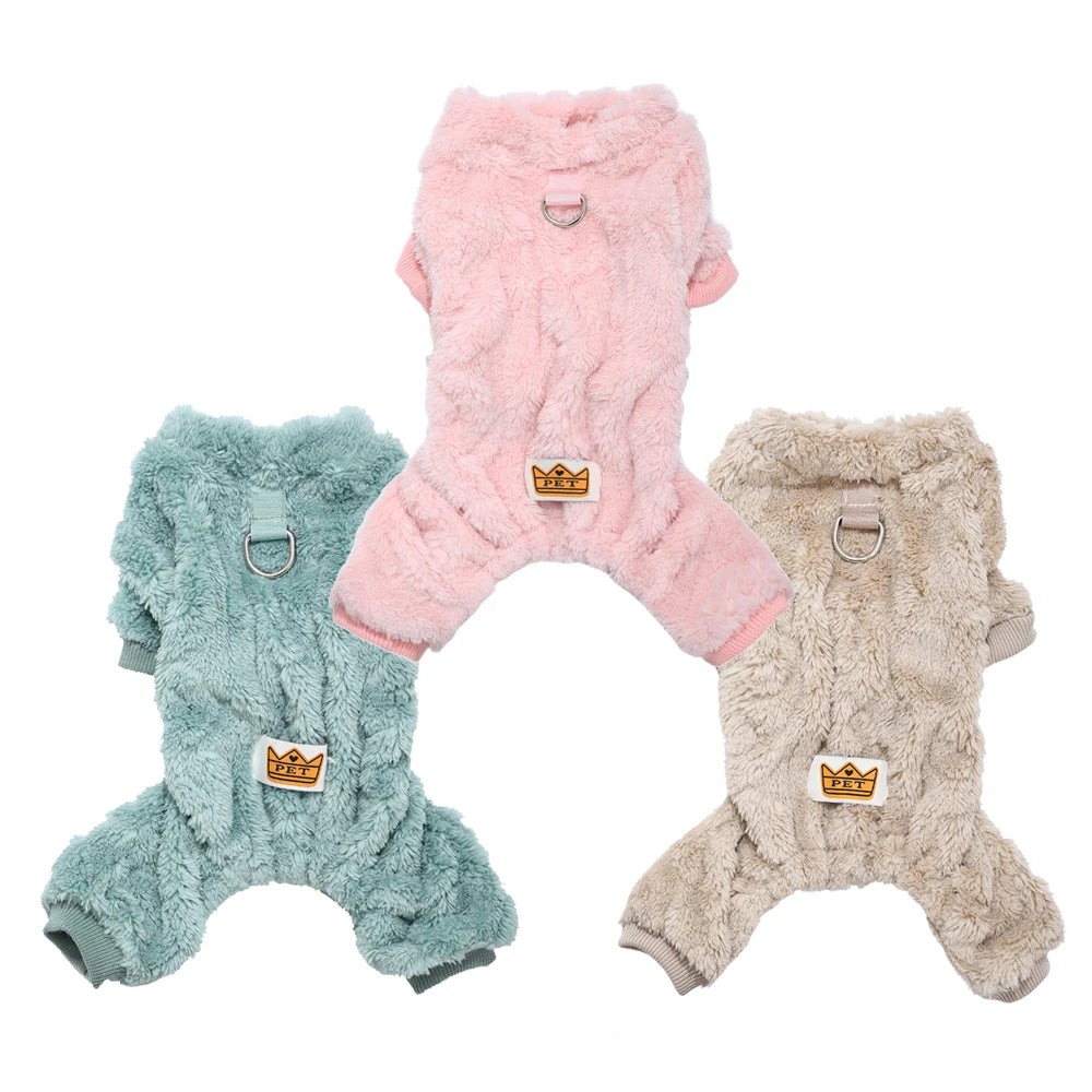 Winter Fleece Warm Dog Clothes Winter Soft Cozy Puppy Jumpsuit Plush Winter D-ring Overall For Small Medium Pet Vest Coat Cats