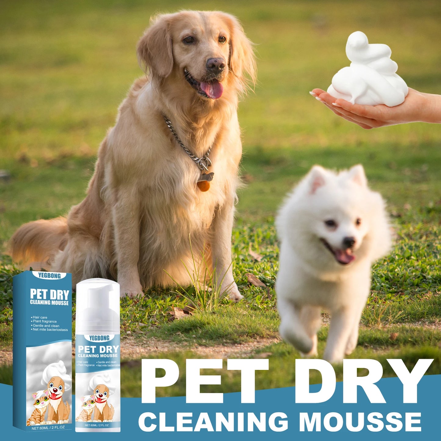 YEGBONG Pet Dry Shampoo Gentle Odor Neutralizing Hair Softening No Rinse Vet Recommended for Puppies Kittens Sensitive Skin