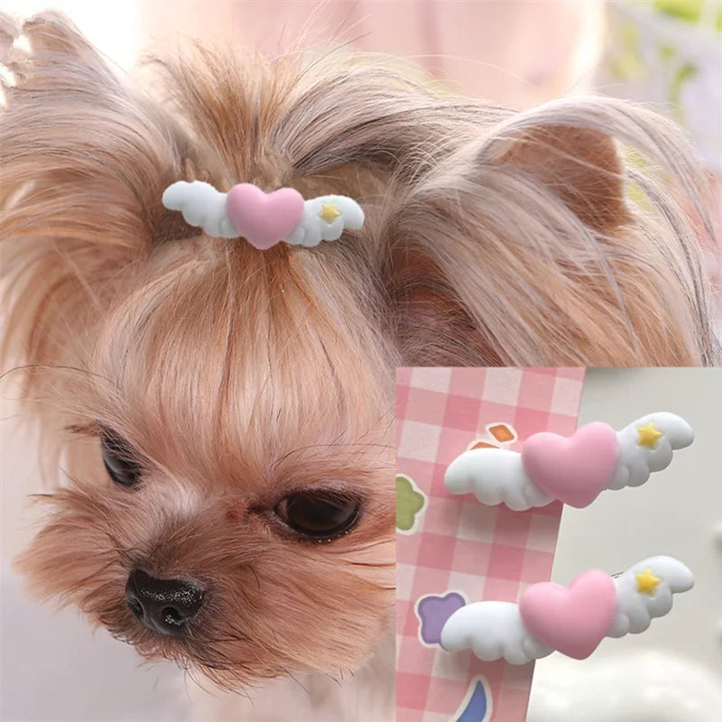 Cartoon Pet Lovely Heart Wings Hairpins Pet Dog Bows Hair Clips for Puppy Dogs Cat Yorkie Teddy Pet Hair Decor Pet Supplies