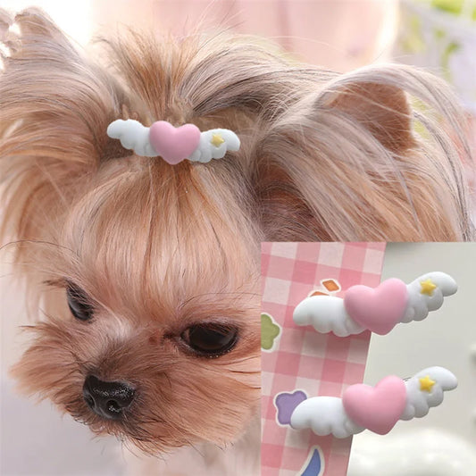 Cartoon Pet Lovely Heart Wings Hairpins Pet Dog Bows Hair Clips for Puppy Dogs Cat Yorkie Teddy Pet Hair Decor Pet Supplies