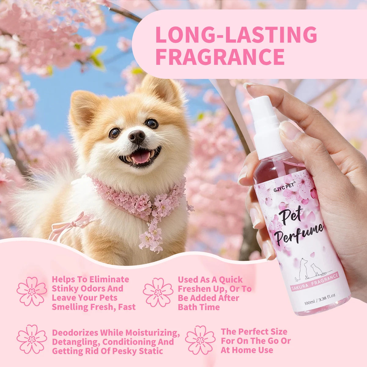 Sakura Blossom Pet Perfume Spray Long Lasting Odor Eliminator Gentle Alcohol-Free Formula Safe For Dogs Cats