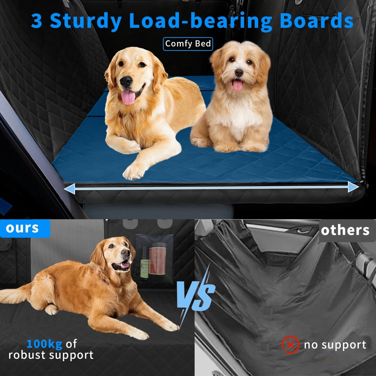 Bingopaw Large Dog Car Seat Cover Back Seat Extender Backseat Protection for Cars with Pockets Hard Bottom Waterproof