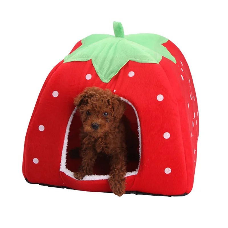 A96K-Dog Kennel Dog Fashion Mat Basket Soft Strawberry Pet Dog Cat House Pet Tent Dog House Small Dog Kitten Bed Cat House