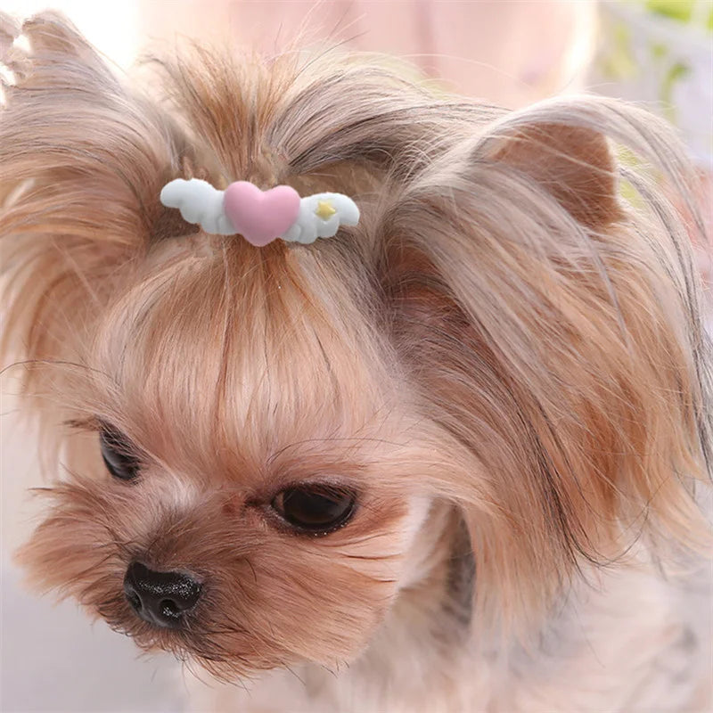 Cartoon Pet Lovely Heart Wings Hairpins Pet Dog Bows Hair Clips for Puppy Dogs Cat Yorkie Teddy Pet Hair Decor Pet Supplies