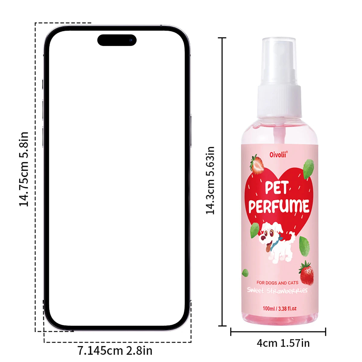 100ml Strawberry Scent Pet Perfume Spray Long-Lasting Deodorant Natural Formula for Dogs Cats All Breeds Air Freshener