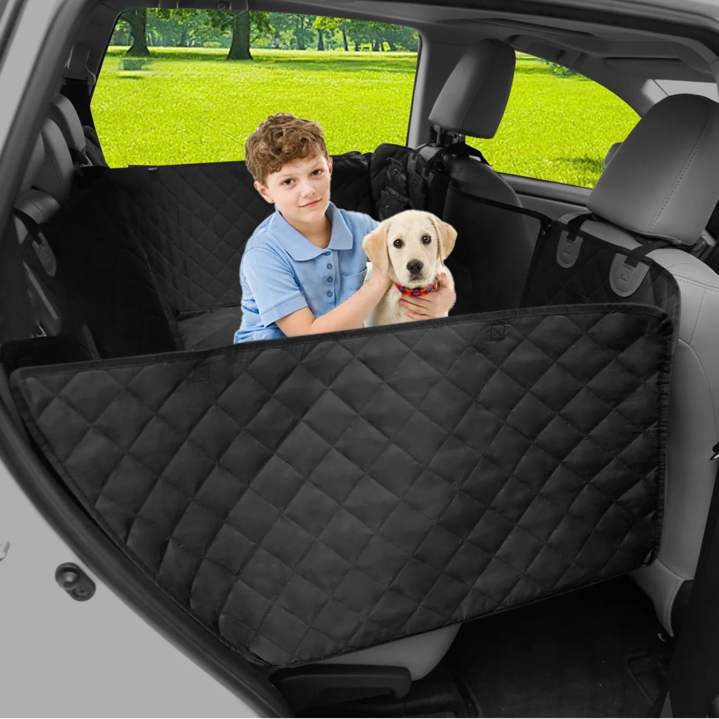 Bingopaw Large Dog Car Seat Cover Back Seat Extender Backseat Protection for Cars with Pockets Hard Bottom Waterproof