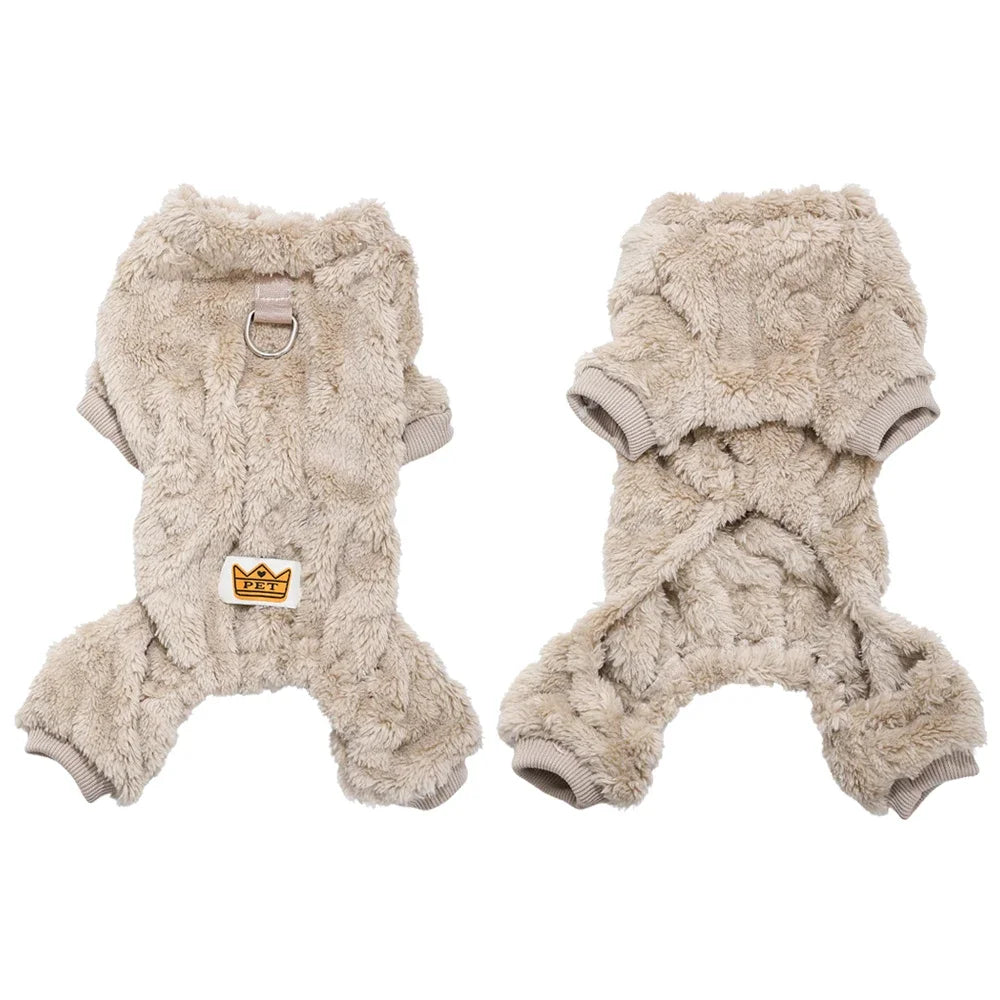Winter Fleece Warm Dog Clothes Winter Soft Cozy Puppy Jumpsuit Plush Winter D-ring Overall For Small Medium Pet Vest Coat Cats