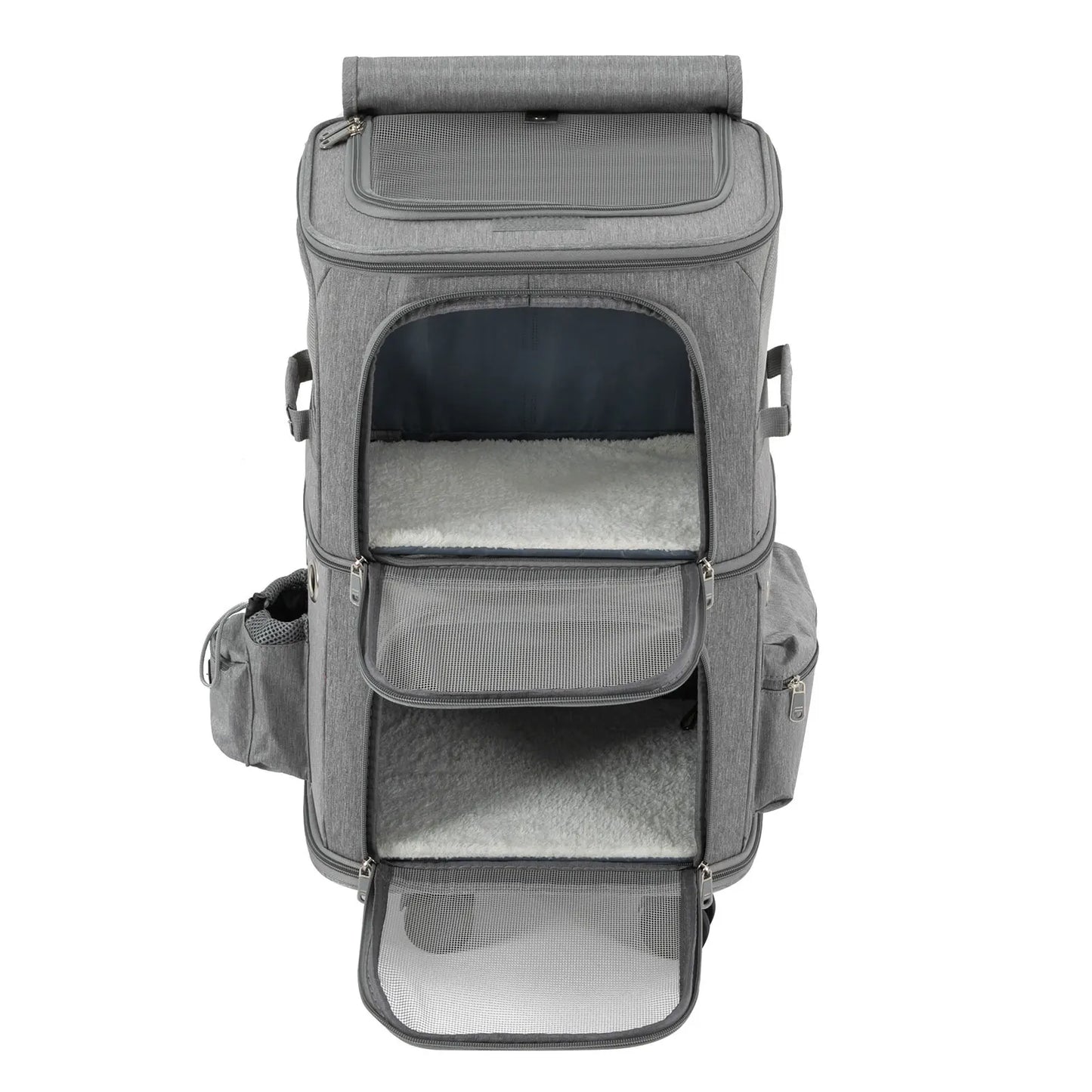 Double-Compartment Pet Rolling Carrier Cat Carrier w/Wheels Ventilated Design Pet Trolley Bag for 2 Pets Traveling, Camping