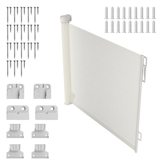 Extra Wide Kids Pets Gate Retractable Dog Gate for Babies and Pets, White Child Baby Gates, One Handed Operation Mesh Safety
