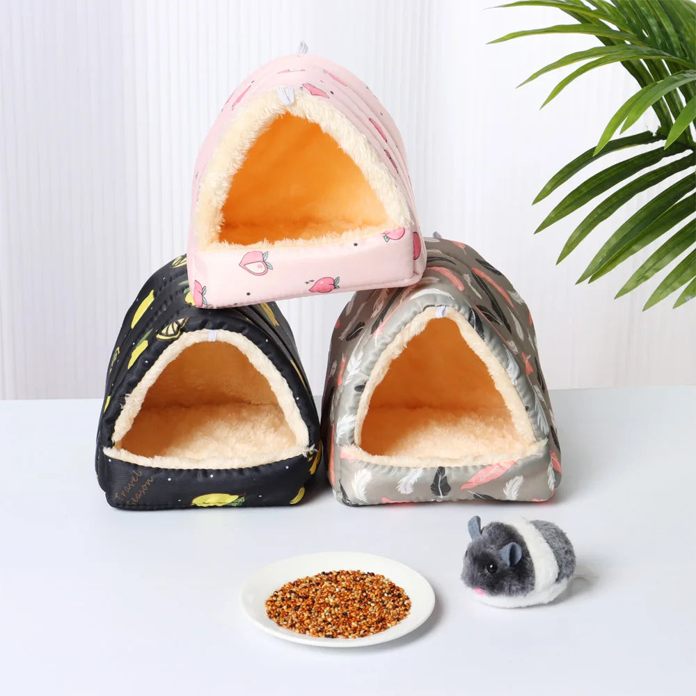 Cute Cartoon Rabbit Squirrel Mini Cage Guinea Pig Nest Small Animal Mice Rat Pet Sleeping Bed Hamster House Winter Warm Soft Mat