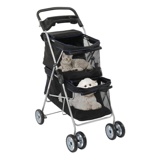 Pet Stroller for 2 Dogs/Cats, Double 4-Wheel Carrier Jogger for Small-Medium Pets, Waterproof Folding Crate with Soft Pad.