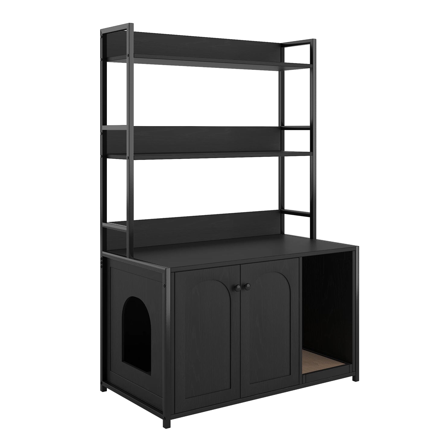 Wooden Hidden Cat Litter Box Enclosure Furniture with Shelves 2 Door Indoor Cat Sanctuary House with Scratch Pad Pets Product