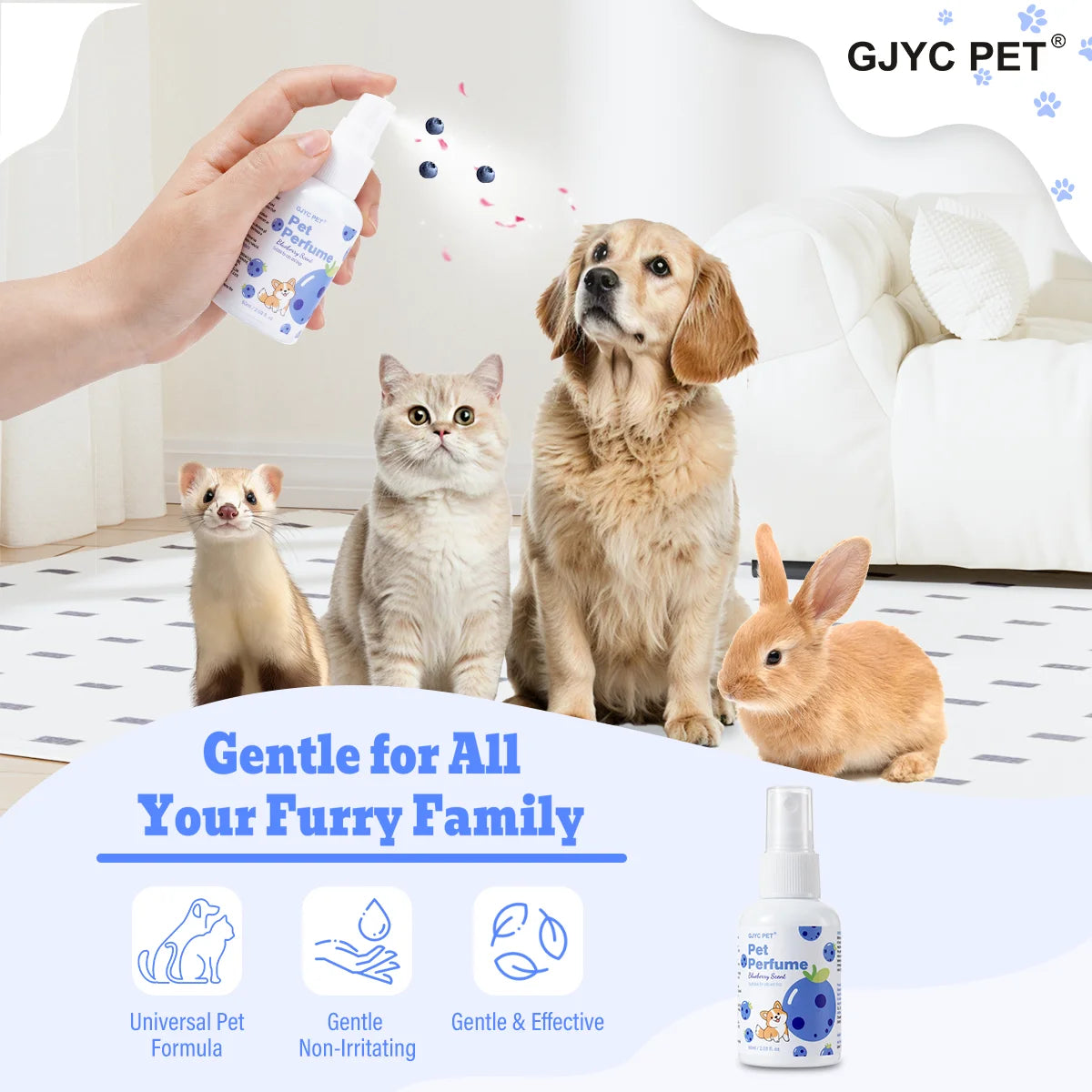 GJYC PET Blueberry Scented Natural Long-Lasting Odor Eliminator Pet Perfume Spray For Dogs Cats