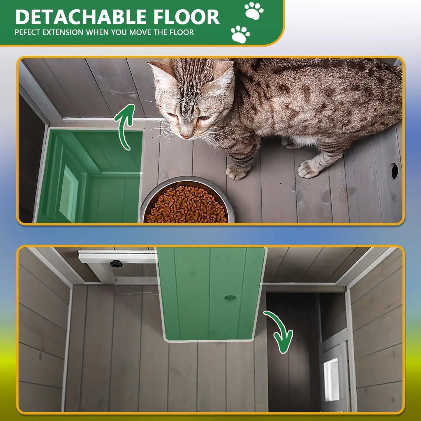 Petscosset Feral Cat Shelter Outdoor Weatherproof - Two Story Wooden Cat House Outside Feral Cat House with Balcony Waterproof,