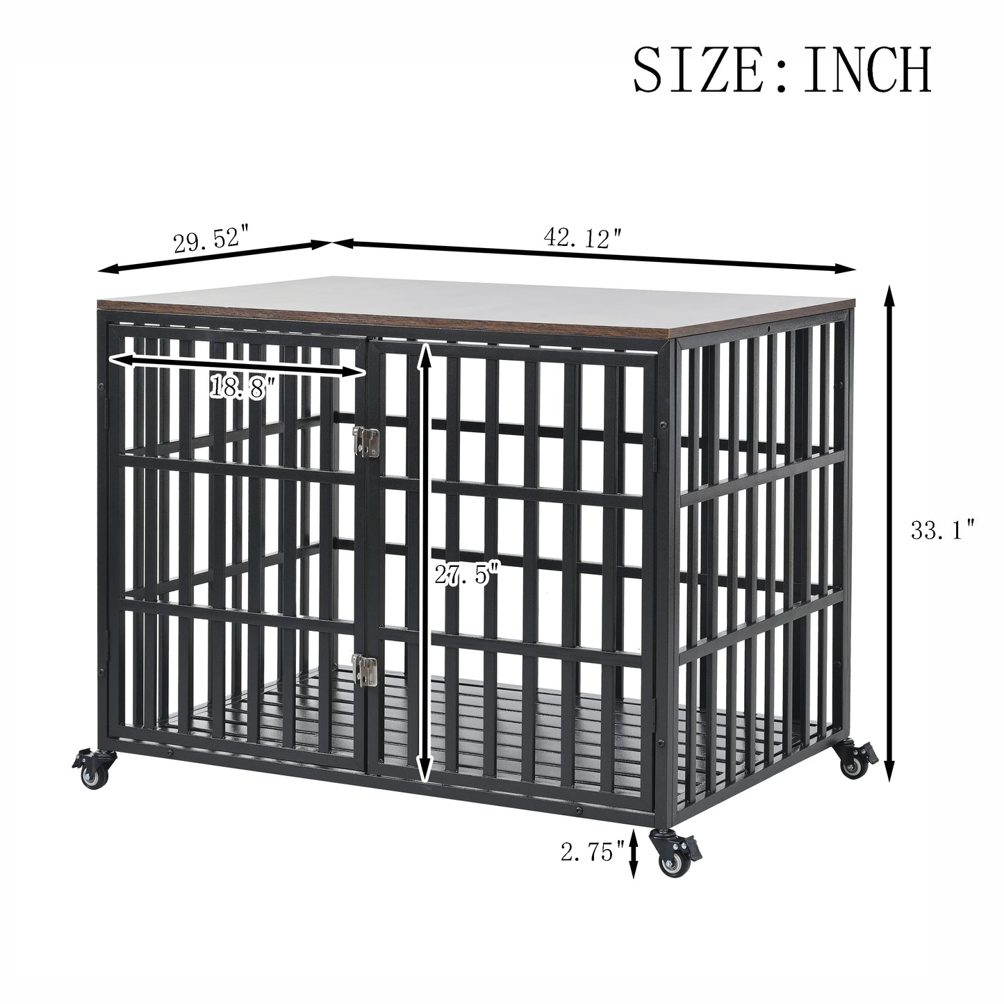 42 "Heavy duty dog crate for large medium sized dogs, with 4 lockable wheels and 2 locks, wooden cage for pets kennel furniture
