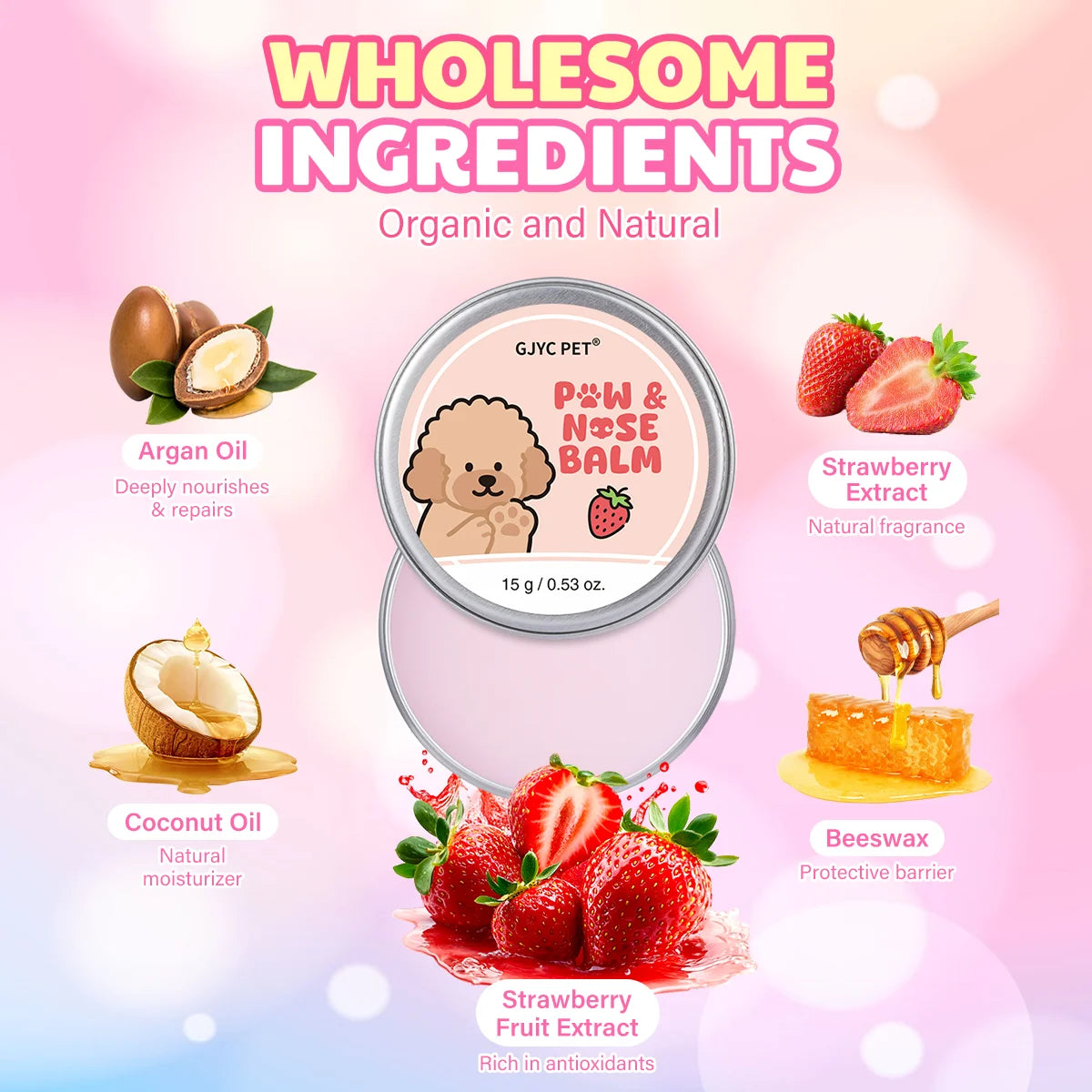 GJYC PET Strawberry Scented Natural Gentle Nourishing Pet Paw Care Cream Softens Pads Prevents Cracked Paws For Dogs Cats