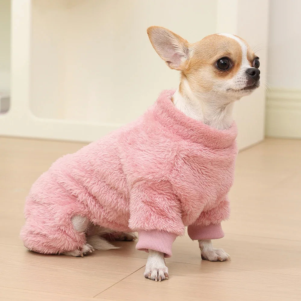 Winter Fleece Warm Dog Clothes Winter Soft Cozy Puppy Jumpsuit Plush Winter D-ring Overall For Small Medium Pet Vest Coat Cats