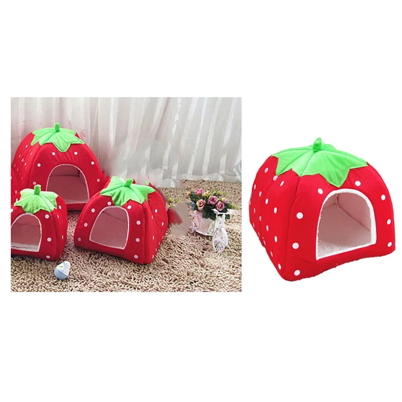 A96K-Dog Kennel Dog Fashion Mat Basket Soft Strawberry Pet Dog Cat House Pet Tent Dog House Small Dog Kitten Bed Cat House