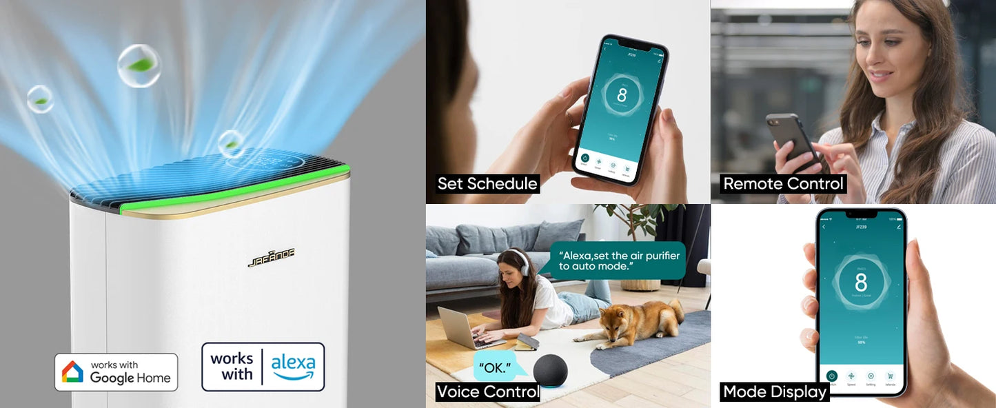 Jafända Air Purifiers for Home Large Room Up To 1100ft², True HEPA & Carbon Air Filter Remove 99.97% Dust Smoke Odor Pollen Pets