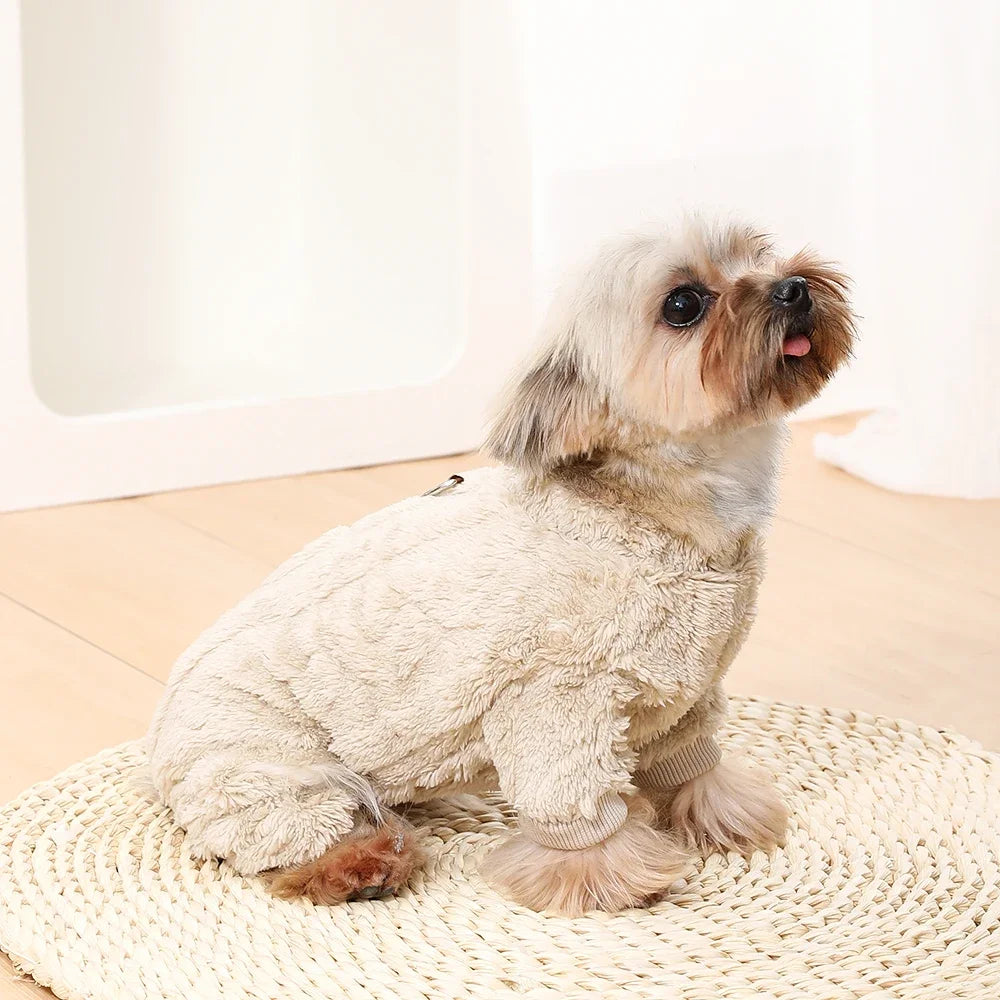 Winter Fleece Warm Dog Clothes Winter Soft Cozy Puppy Jumpsuit Plush Winter D-ring Overall For Small Medium Pet Vest Coat Cats