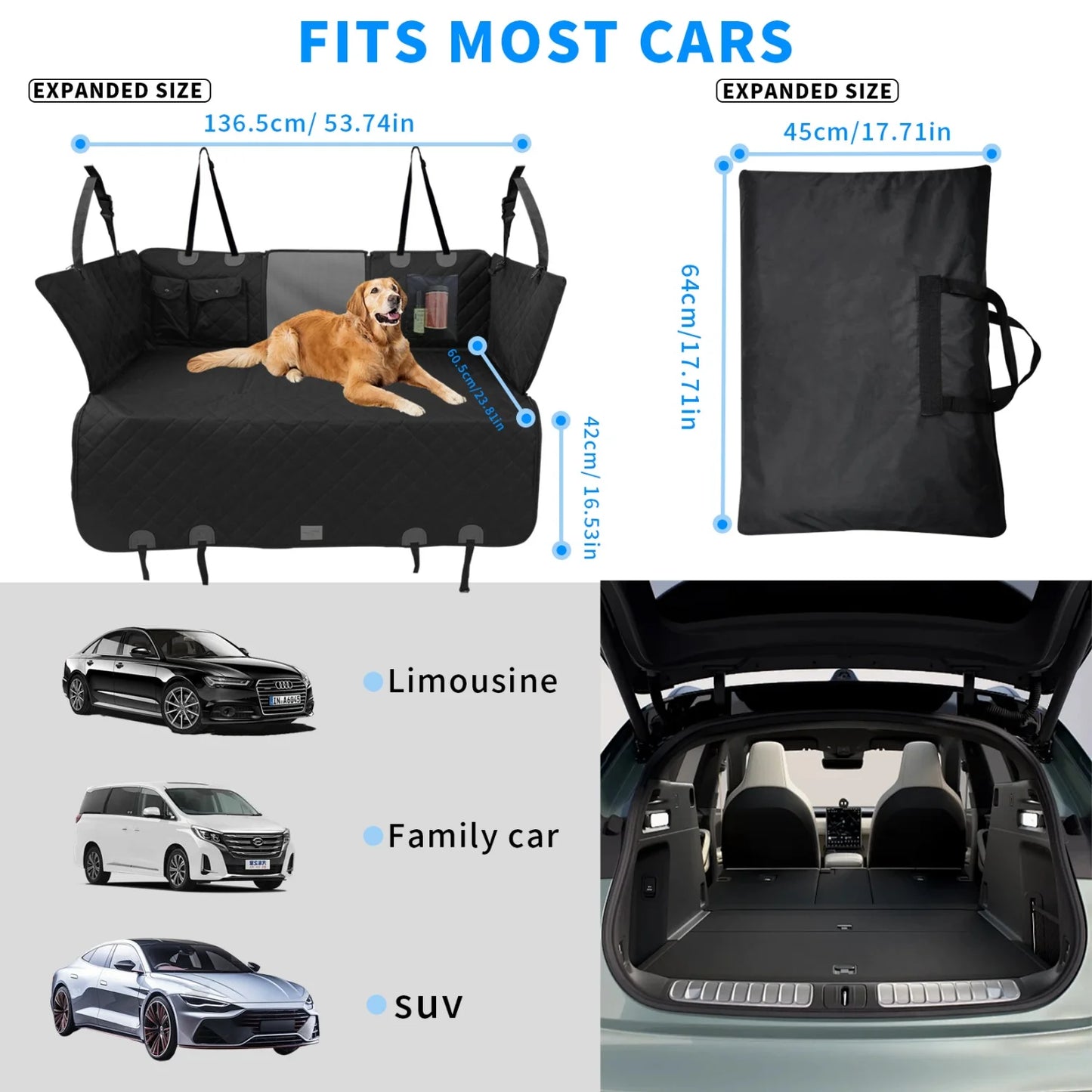 Bingopaw Large Dog Car Seat Cover Back Seat Extender Backseat Protection for Cars with Pockets Hard Bottom Waterproof
