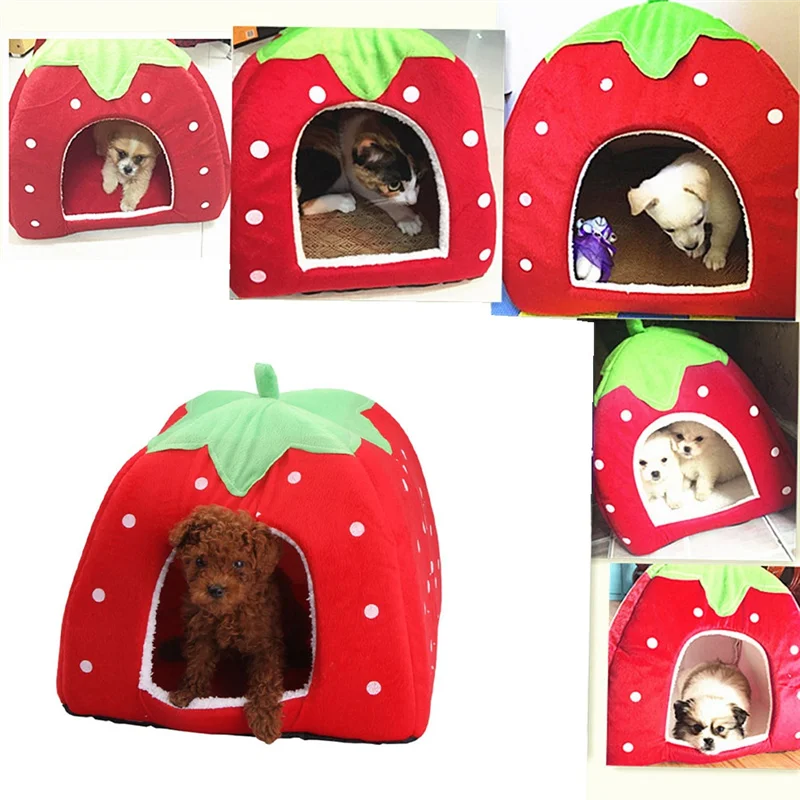 A96K-Dog Kennel Dog Fashion Mat Basket Soft Strawberry Pet Dog Cat House Pet Tent Dog House Small Dog Kitten Bed Cat House