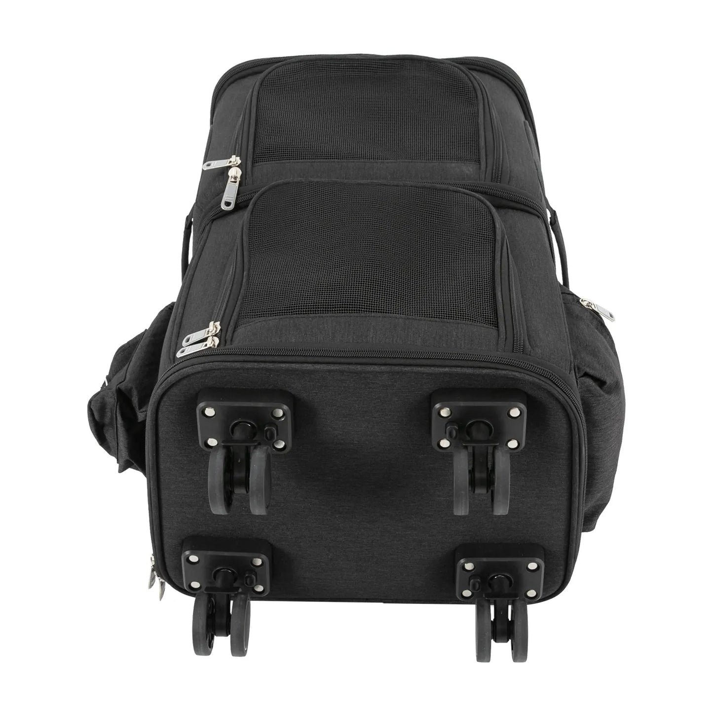 Double-Compartment Pet Rolling Carrier Cat Carrier w/Wheels Ventilated Design Pet Trolley Bag for 2 Pets Traveling, Camping