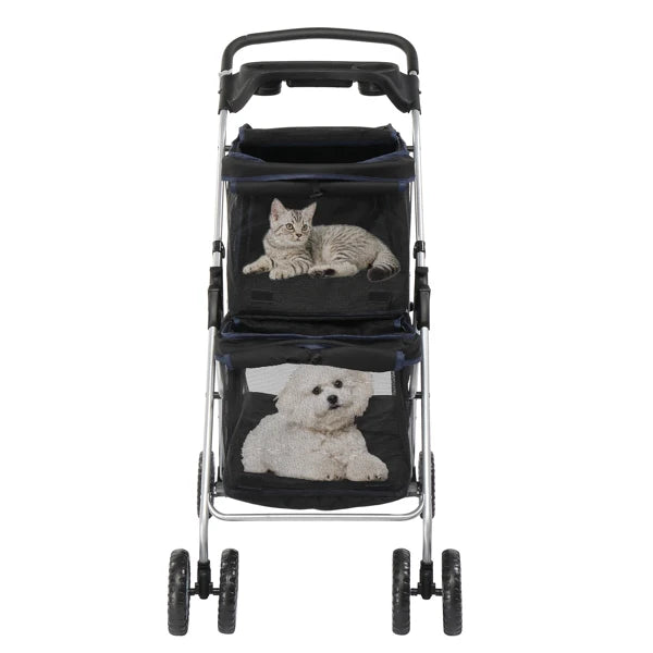 Pet Stroller for 2 Dogs/Cats, Double 4-Wheel Carrier Jogger for Small-Medium Pets, Waterproof Folding Crate with Soft Pad.