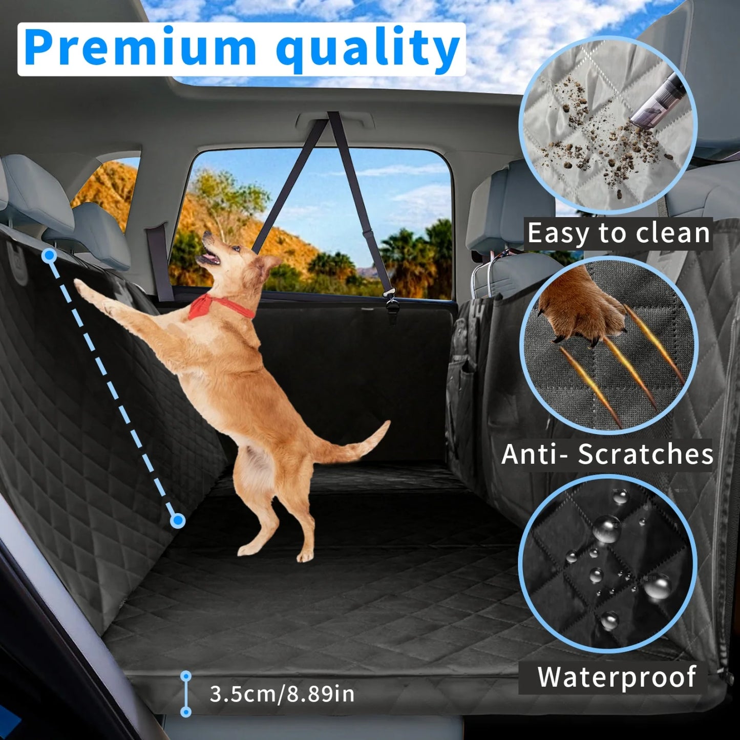 Bingopaw Large Dog Car Seat Cover Back Seat Extender Backseat Protection for Cars with Pockets Hard Bottom Waterproof