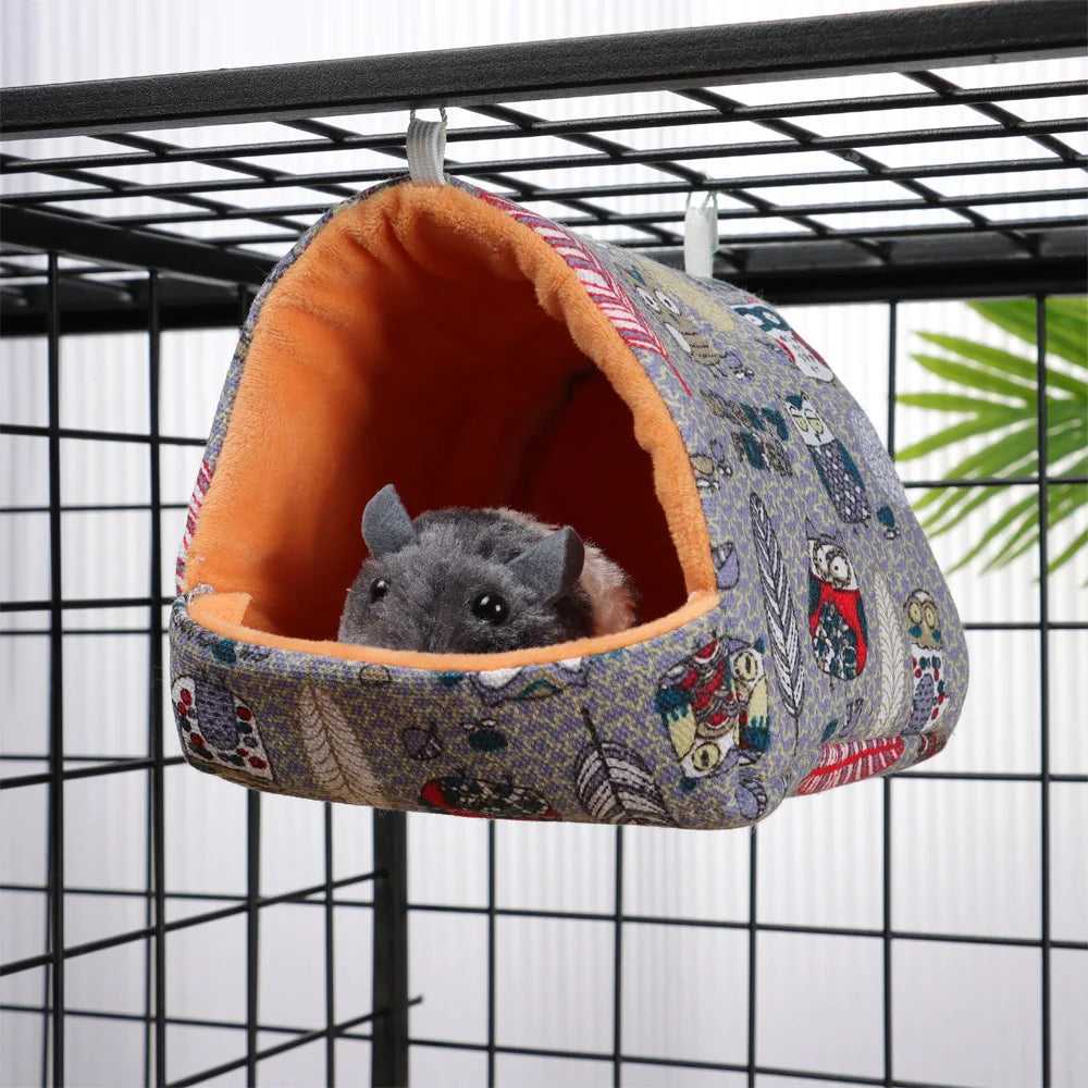 Cute Cartoon Rabbit Squirrel Mini Cage Guinea Pig Nest Small Animal Mice Rat Pet Sleeping Bed Hamster House Winter Warm Soft Mat