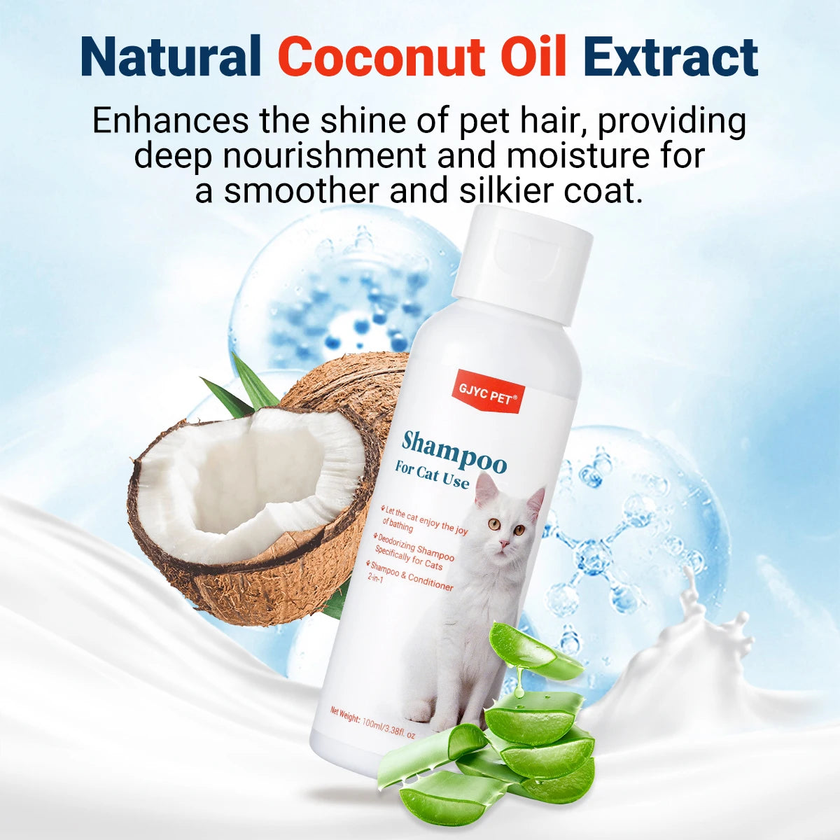 Gentle Mild Cat Shampoo - Non-Irritating Skin-Friendly, Moisturizing Deodorizing, Nourishing Softening for Healthy Shiny Fur