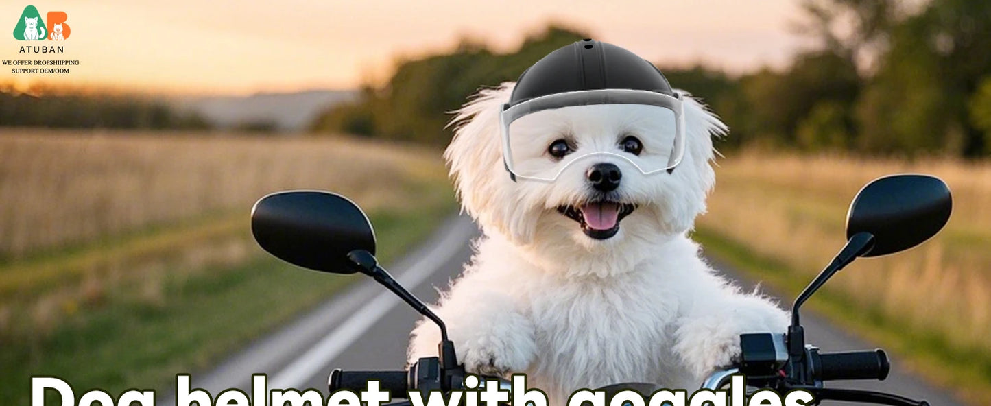 ATUBAN Dog Helmet Small Breed,Dog Motorcycle Helmet Drop-Down Clear Visor for Outdoor Motorcycling Windproof Pet Hat with Rivet