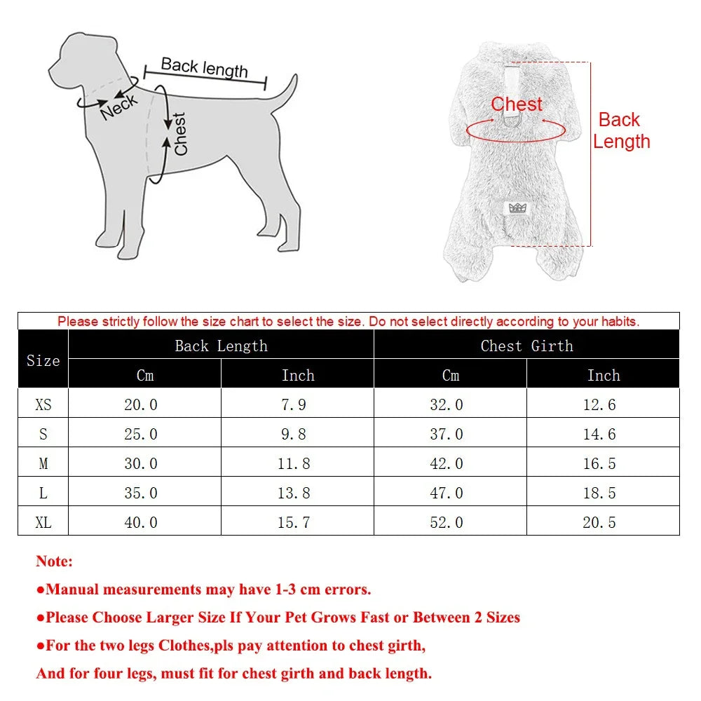Winter Fleece Warm Dog Clothes Winter Soft Cozy Puppy Jumpsuit Plush Winter D-ring Overall For Small Medium Pet Vest Coat Cats