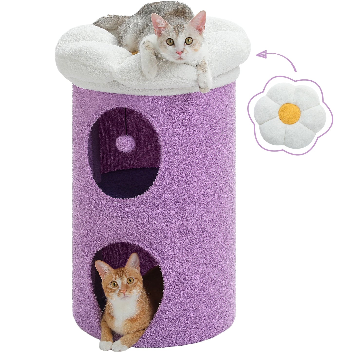 2-Storey Cat Beds for Indoor Cats Large Cat House with Removable Flower Cat Bed, Cute Cat Cave Cat Hideaway Indoor Cat  Condo