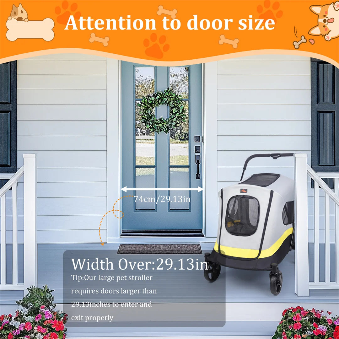 Foldable Dog Stroller with 4 Heavy Wheels Portable Universal Pet Travel Stroller for Small to Large Dogs, Rainproof Cover