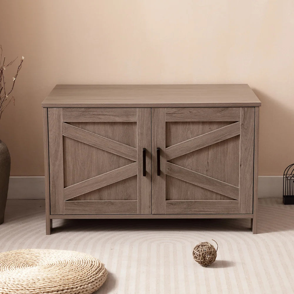 Cat Litter Box Enclosure Litter Box Furniture Hidden with Barn Door Wooden Cat Washroom Furniture Cat House End Table Fit Most