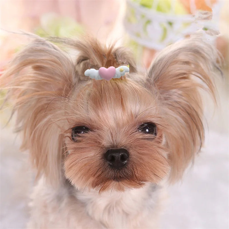 Cartoon Pet Lovely Heart Wings Hairpins Pet Dog Bows Hair Clips for Puppy Dogs Cat Yorkie Teddy Pet Hair Decor Pet Supplies