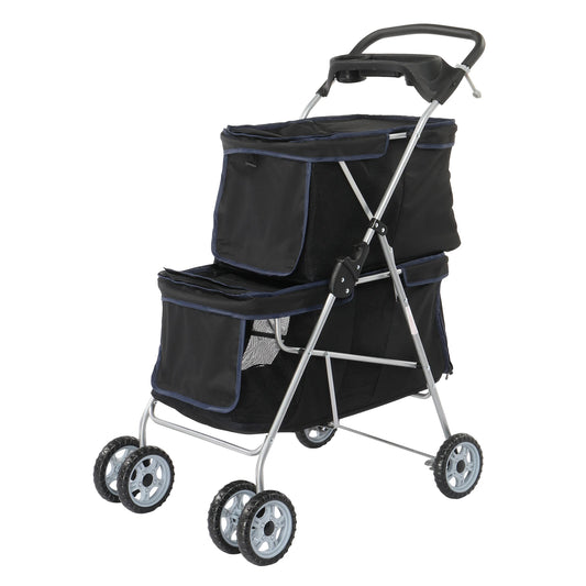 Pet Stroller for 2 Dogs/Cats, Double 4-Wheel Carrier Jogger for Small-Medium Pets, Waterproof Folding Crate with Soft Pad.