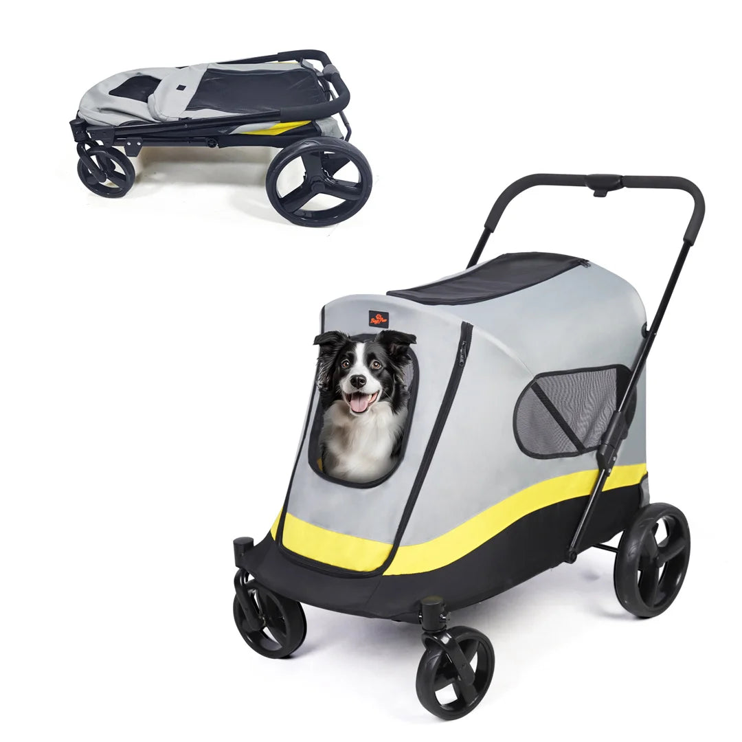 Foldable Dog Stroller with 4 Heavy Wheels Portable Universal Pet Travel Stroller for Small to Large Dogs, Rainproof Cover