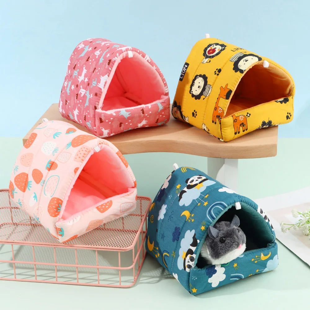 Cute Cartoon Rabbit Squirrel Mini Cage Guinea Pig Nest Small Animal Mice Rat Pet Sleeping Bed Hamster House Winter Warm Soft Mat